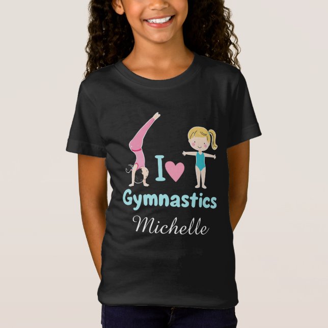 Personalized Little Gymnast Girl,I Love Gymnastics T-Shirt (Front)