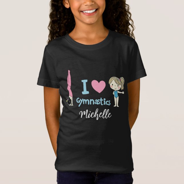 Personalized Little Gymnast Girl,I Love Gymnastics T-Shirt (Front)