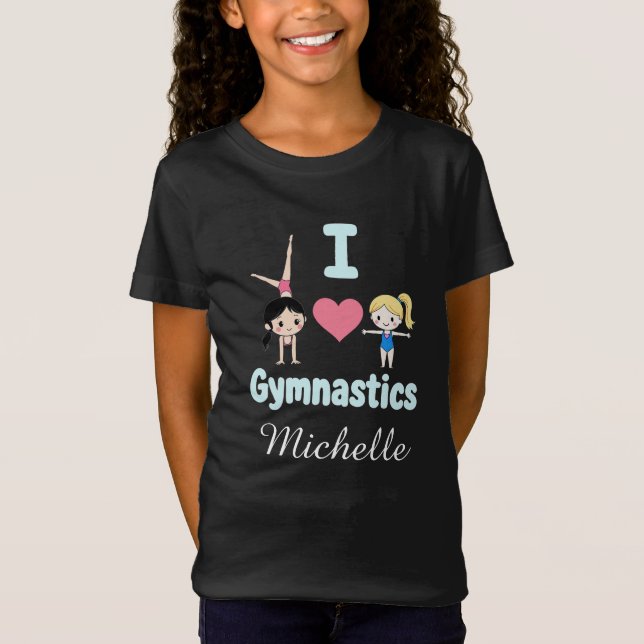 Personalized Little Gymnast Girl,I Love Gymnastics T-Shirt (Front)
