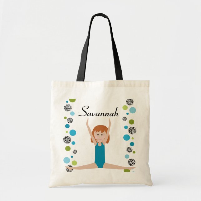 Personalized Little Gymnast in Aqua and Green Tote Bag (Front)
