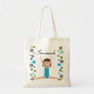 Personalized Little Gymnast in Aqua and Green Tote Bag