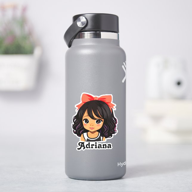 Personalized Little Hispanic Cartoon Girl Sticker (HydroFlask)