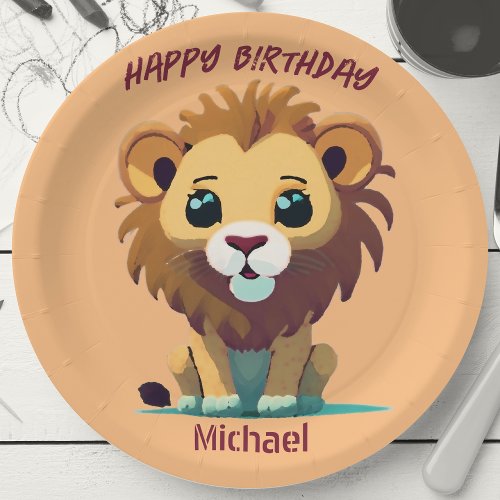 Personalized Little Lion Birthday Paper Plates