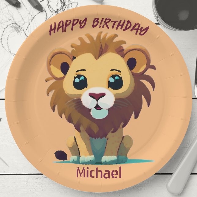Personalized Little Lion Birthday Paper Plates (Creator Uploaded)