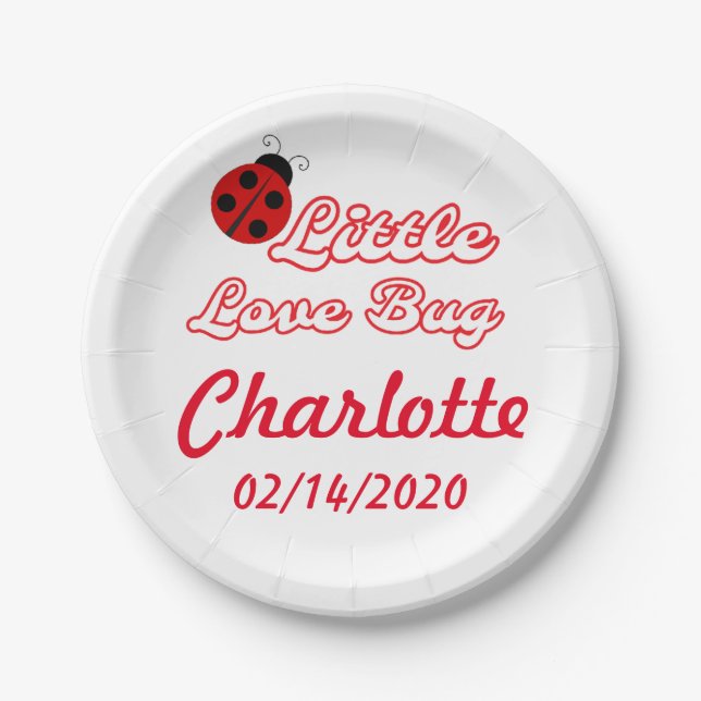 Personalized Little Love Bug Ladybug Party Paper Plates (Front)