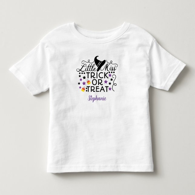 Personalized Little Miss Trick or Treat Witch Hat Toddler T-shirt (Front)