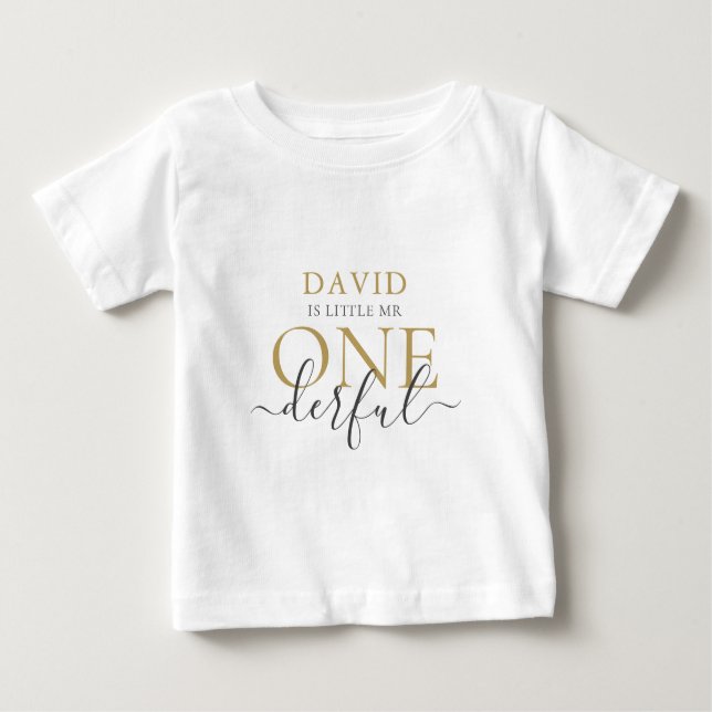 Personalized Little Mr ONEderful  Baby T-Shirt (Front)
