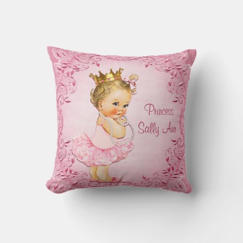 Personalized Little Princess Ballerina Pink Throw Pillow