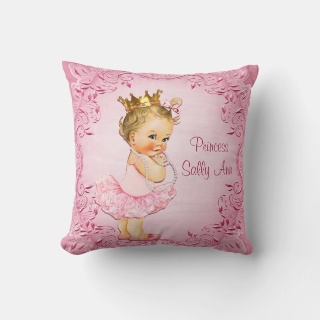 Personalized Little Princess Ballerina Pink Throw Pillow (Front)