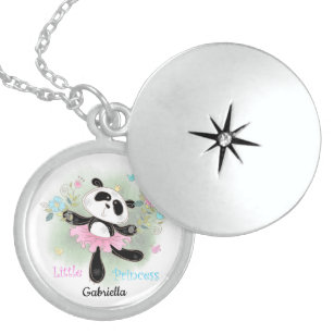 Personalized Little Princess Panda Bear Locket Necklace