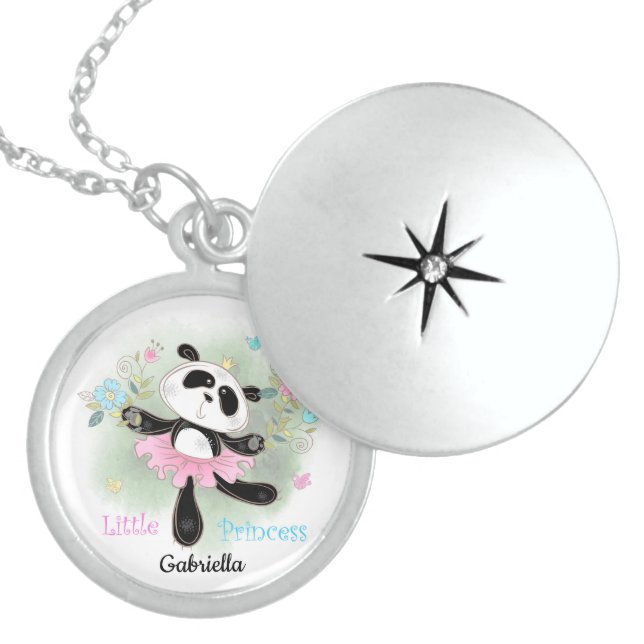 Personalized Little Princess Panda Bear Locket Necklace (Front)