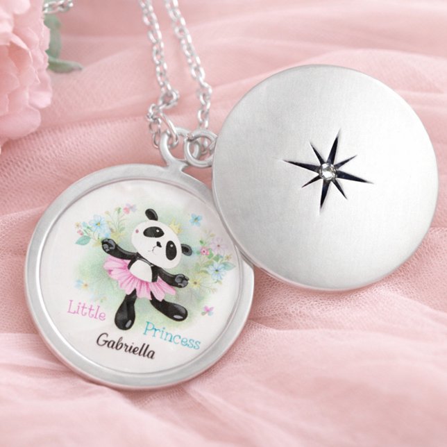 Personalized Little Princess Panda Bear Locket Necklace (Creator Uploaded)