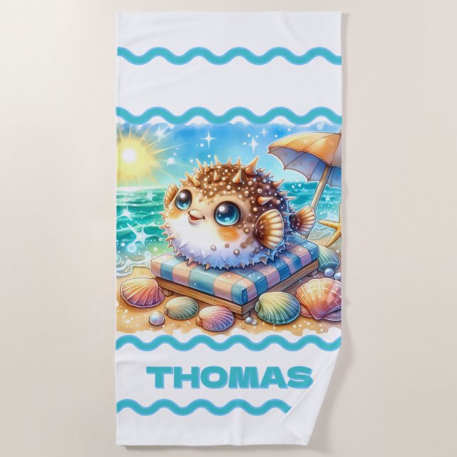 Personalized Little Puff’s Beachside Retreat Beach Towel (Front)
