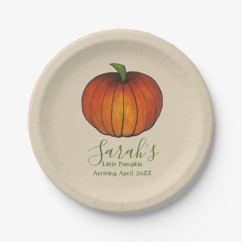 Personalized Little Pumpkin Autumn Baby Shower Paper Plates