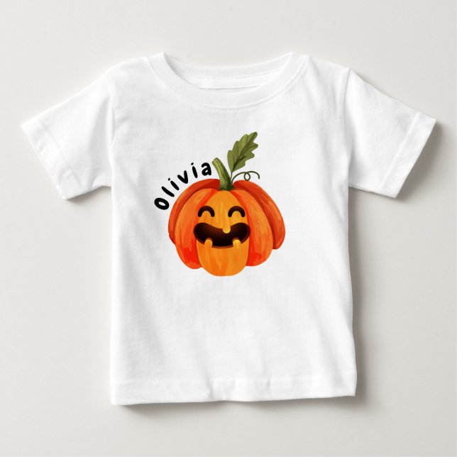 Personalized Little Pumpkin Halloween Baby T-Shirt (Front)