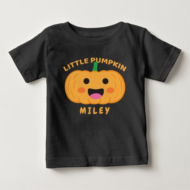 Personalized Little Pumpkin Halloween Thanksgiving Baby T-Shirt (Front)