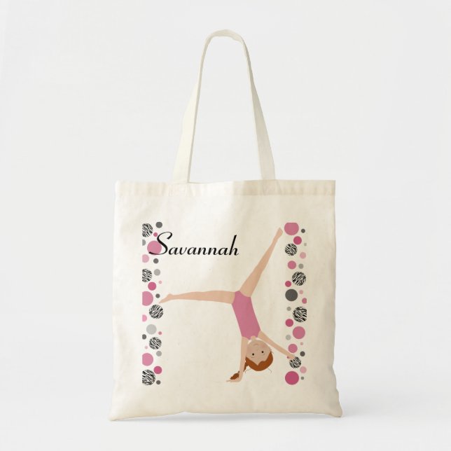 Personalized Little Red Hair Gymnast in Pink Tote Bag (Front)