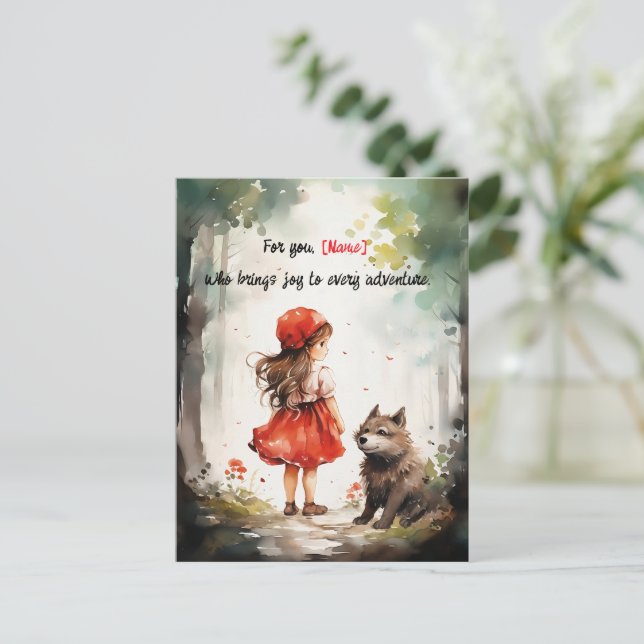 Personalized Little Red Riding Hood Cute Postcard (Standing Front)