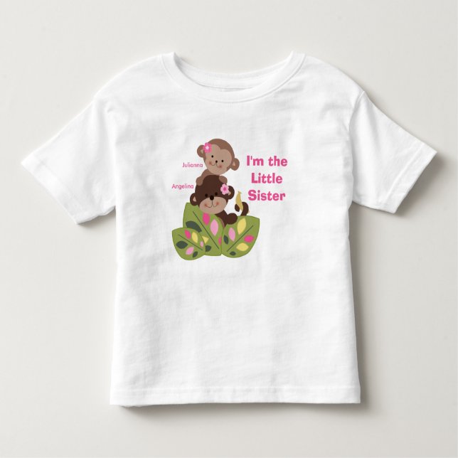 Personalized Little Sister Monkey Girls Kids Shirt (Front)