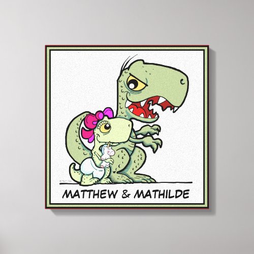 Personalized Little Sister T_Rex Dinosaur Name Canvas Print
