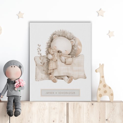 Personalized Little Sleeping Bear Nursery  Faux Canvas Print