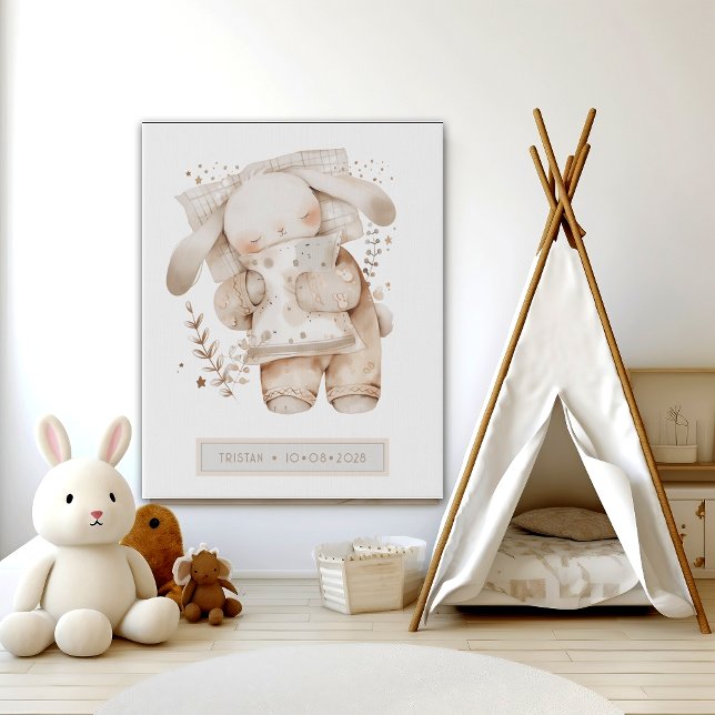 Personalized Little Sleeping Bunny Rabbit Nursery  Faux Canvas Print (Creator Uploaded)