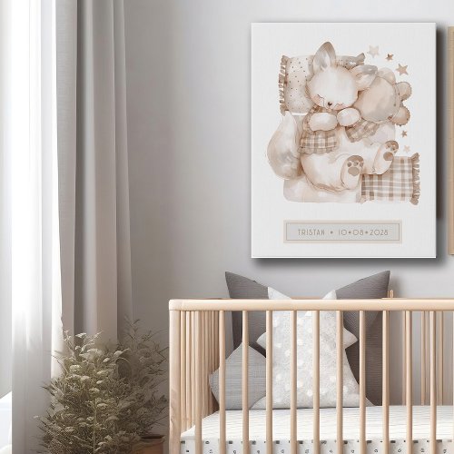 Personalized Little Sleeping Wolf Nursery  Faux Canvas Print