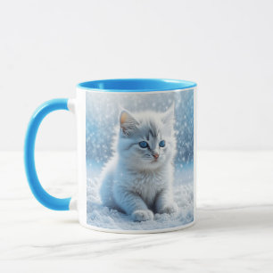 Personalized Little White Kitten in Snow Mug