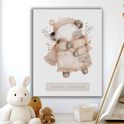 Personalized Little Woodland Badger Nursery Faux Canvas Print