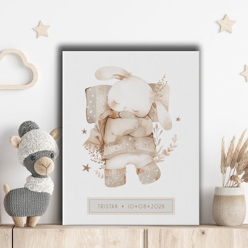 Personalized Little Woodland Bunny Rabbit Nursery Faux Canvas Print