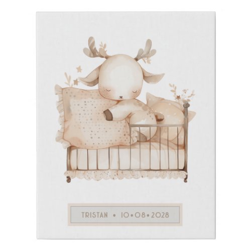 Personalized Little Woodland Deer Nursery Faux Canvas Print