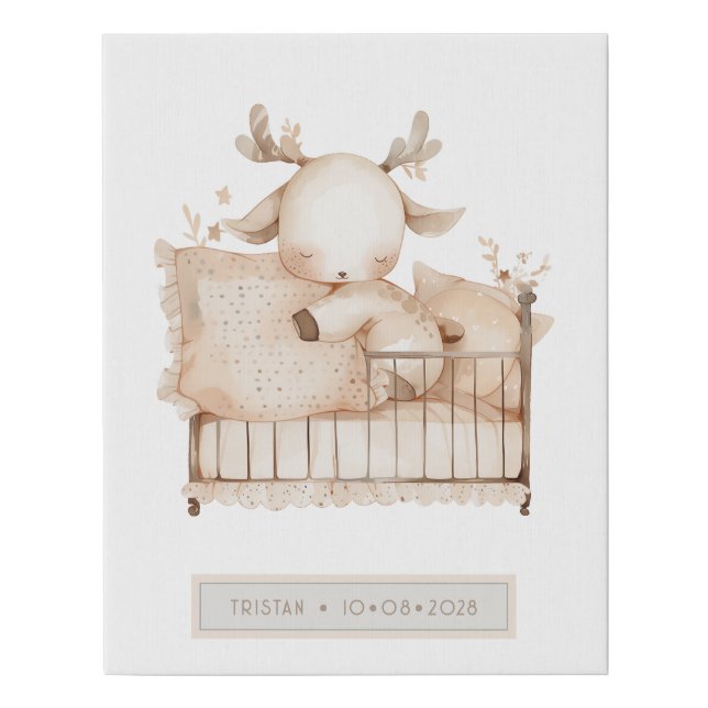 Personalized Little Woodland Deer Nursery Faux Canvas Print (Front)