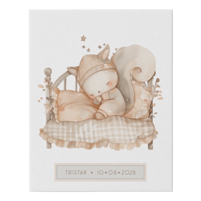 Personalized Little Woodland Squirrel Nursery Faux Canvas Print (Front)