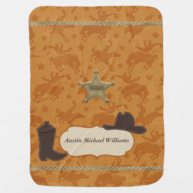 Personalized Littlest Cowboy Receiving Blanket (Front)