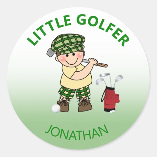 Personalized Litttle Golfer Classic Round Sticker