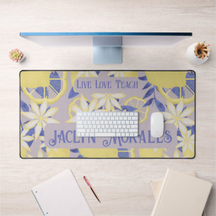 Personalized Live Love Teach Watercolor Lemon Desk Mat