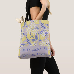 Personalized Live Love Teach Watercolor Lemon Tote Bag