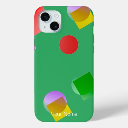 Personalized Lively Circles n Squares Sea Green iPhone 15 Plus Case