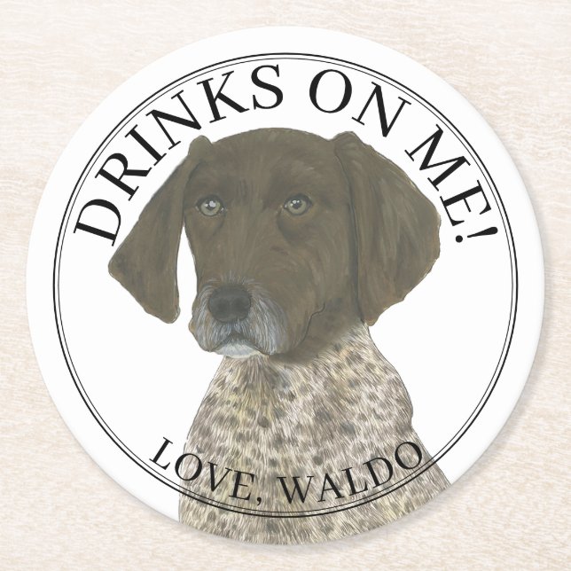 Personalized Liver German Shorthaired Pointer Round Paper Coaster (Front)