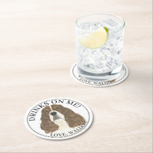 Personalized Liver White English Springer Spaniel  Round Paper Coaster
