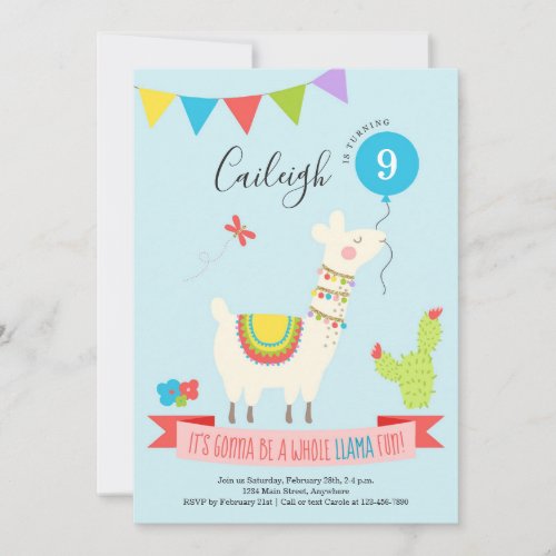 Personalized Llama Desert Themed Birthday Party Invitation