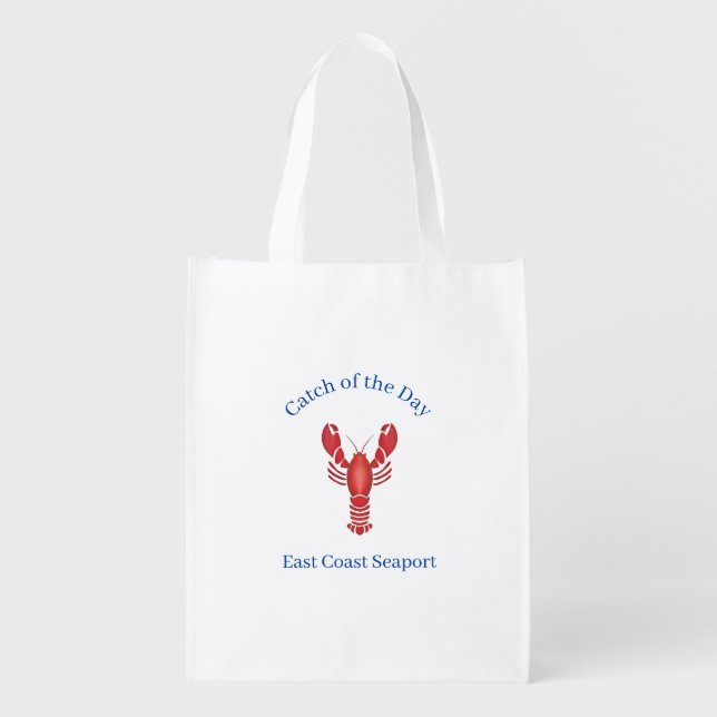 Personalized Lobster Illustration Farmer’s Market Grocery Bag (Front)