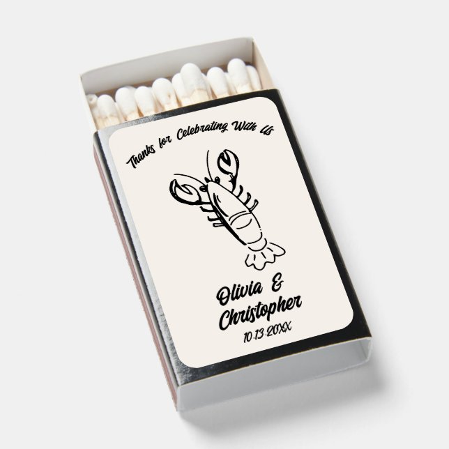 Personalized Lobster Wedding Favor Matchboxes (Front Open)