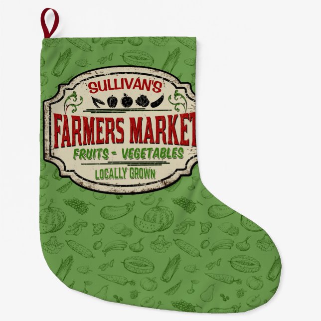 Personalized Locally Grown Garden Farmers Market Large Christmas Stocking (Front)