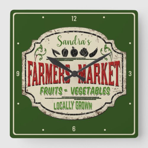 Personalized Locally Grown Garden Farmers Market Square Wall Clock