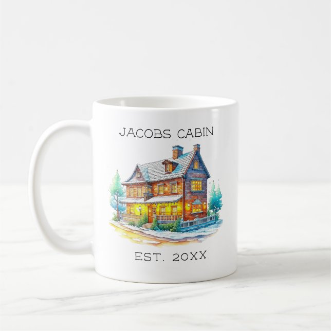 Personalized Log Cabin Christmas Coffee Mug (Left)