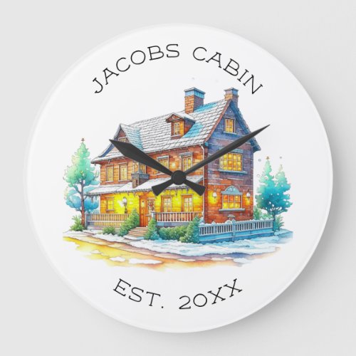 Personalized Log Cabin Christmas Large Clock
