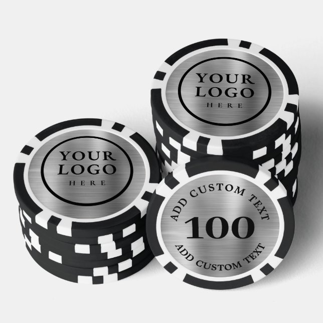 Personalized Logo and Text Faux Silver Metal Poker Chips (Stack)