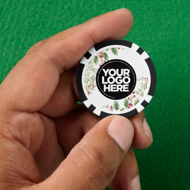 Personalized Logo and Text Holly Berry Christmas Poker Chips (Hand)