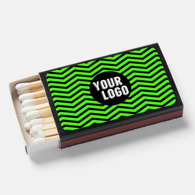 Personalized Logo Black & Green Chevron Branded Matchboxes (Front Open)